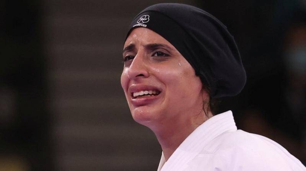 Karateka Feryal Abdelaziz reacts to winning Egypt's first Olympic gold medal since 2004. – Courtesy photo.