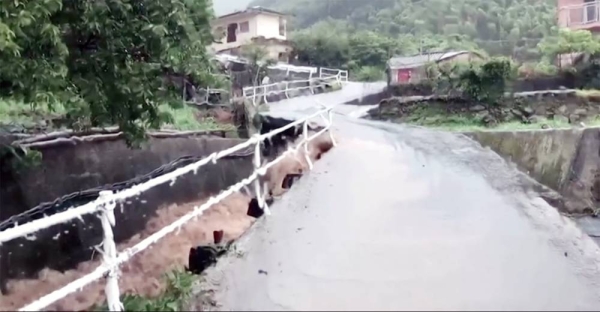 Videograb shows floodwater seen in Hiroshima after heavy rains.