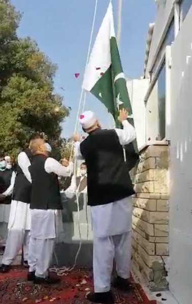 Consul General Khalid Majid performing flag hoisting ceremony of 74th Indipenedence Day of Paksitan in Jeddah.