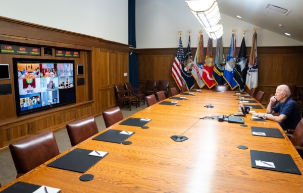 Biden met with his security team and senior officials to hear updates on the draw down of our civilian personnel in Afghanistan. (The White House)