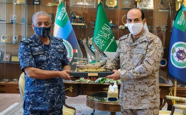 Commander of the Royal Saudi Naval Forces Vice Admiral Fahd Bin Abdullah Al-Ghafili received the Commander of Royal Bahraini Naval Force Rear Admiral Mohammed Yousef Al-Asam.