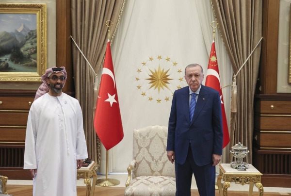 Sheikh Tahnoon bin Zayed, UAE National Security Advisor received by Recep Tayyip Erdogan. (WAM)
