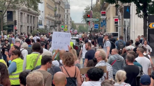 Thousands of people demonstrated in the streets of France again on Saturday against the government's COVID-19 vaccination policies amid concern from rights groups about anti-Semitic sentiment in the protest movement.