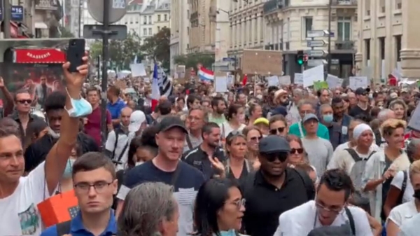 Thousands of people demonstrated in the streets of France again on Saturday against the government's COVID-19 vaccination policies amid concern from rights groups about anti-Semitic sentiment in the protest movement.