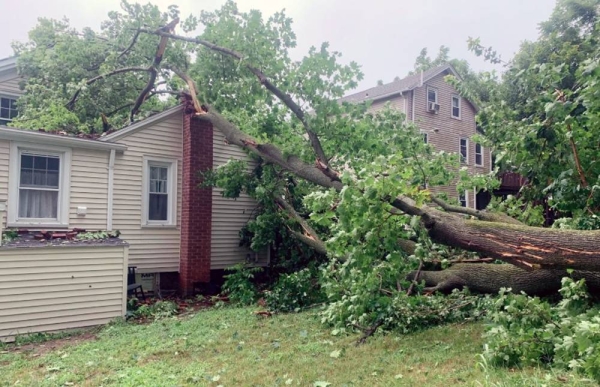 In Pawcatuck, Connecticut, about a mile from where Henri made landfall in Westerly, Rhode Island, tropical-storm-force winds brought trees down on houses, downed powerlines and left streets littered with broken limbs and branches.  — courtesy AccuWeather/Bill Wadell