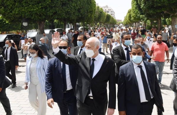 Tunisian President Kais Saied at the Habib Bourguiba Avenue where he is seen speaking with a number of citizens. — courtesy Twitter