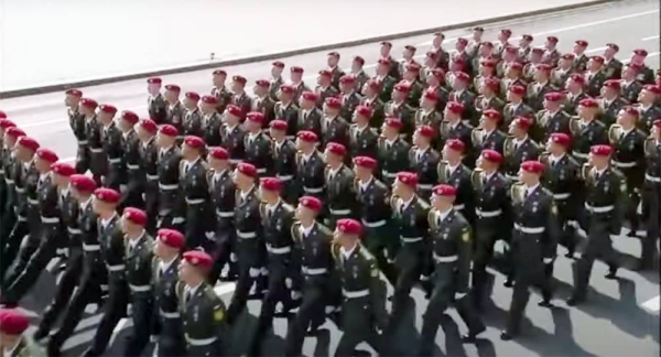 An aerial view of the march past by Ukrainians on its Independence Day, which is celebrated on Aug. 24 each year.