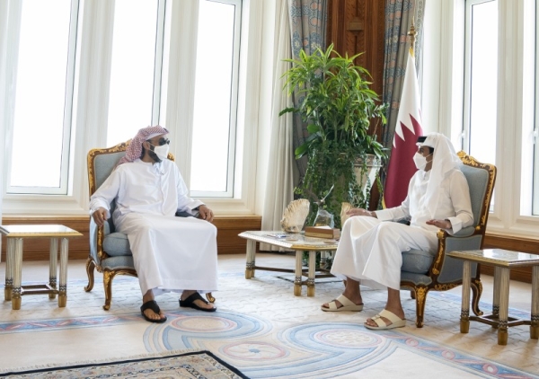 Qatar’s Emir Sheikh Tamim bin Hamad Al-Thani received on Thursday a UAE delegation headed by National Security Adviser Sheikh Tahnoun bin Zayed Al-Nahyan. (WAM)