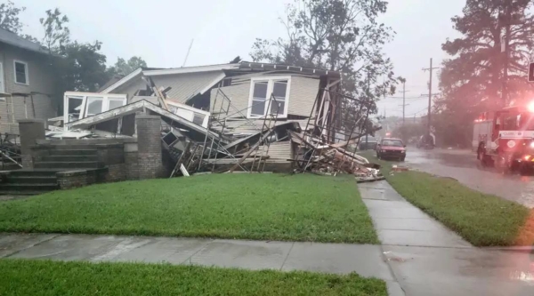 A home in New Orleans is destroyed during Hurricane Ida on Sunday, Aug. 29, 2021. (Twitter/New Orleans Fire Department)