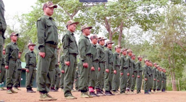 Videograb of rebel soldiers training in Myanmar.