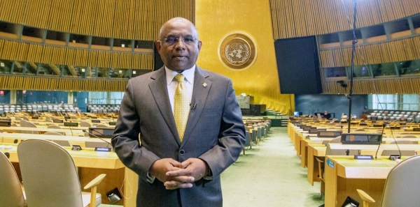 The President-elect of the UN General Assembly Abdulla Shahid in the General Assembly hall. — Courtesy UN Photo/Eskinder Debebe