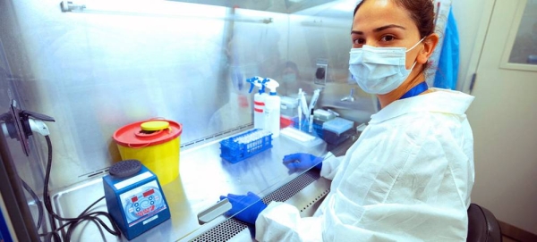 A research scientist in Georgia works on COVID-19-related experiments. — courtesy ADB/Tengo Giorbelidze