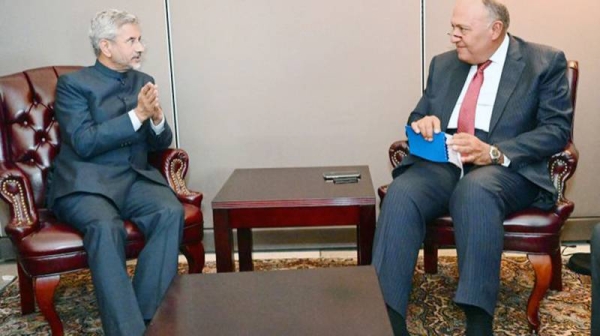 Egyptian Foreign Minister Sameh Shoukry, right, met on Tuesday with his Indian counterpart, Dr. Subramaniam Jaishankar, on the sidelines of the 76th session of UN General Assembly currently being held in New York.