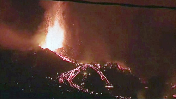 Lava from a volcano eruption flows on the island of La Palma in the Canaries, Spain on Tuesday