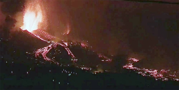 Lava from a volcano eruption flows on the island of La Palma in the Canaries, Spain on Tuesday