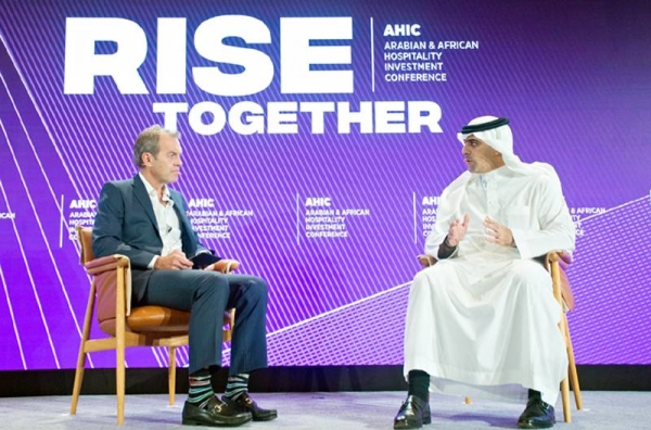 Mahmoud Abdulhadi, deputy minister, Investment Attraction, Ministry of Tourism, speaking during an interview at AHIC with Jonathan Worsley, chairman of Bench and founder of AHIC.