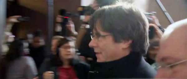 Catalan separatist leader Carles Puigdemont seen after his release from custody in Sassari, Italy.
