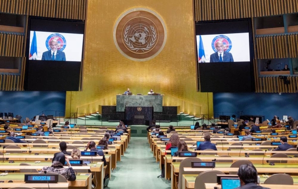 
Prime Minister Ariel Henry of Haïti addresses the general debate of the UN General Assembly’s 76th session. — courtesy UN Photo/Cia Pak