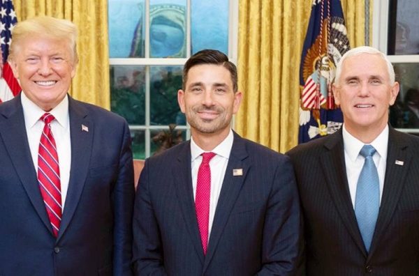 Acting DHS Secretary Chad Wolf with the then US President Donald Trump and Vice President Mike Pence.