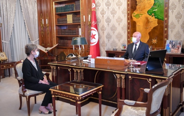 Najla Bouden Romdhane during a meeting in Tunis in a handout photo on September 29, 2021. (@Tunisian presidency)