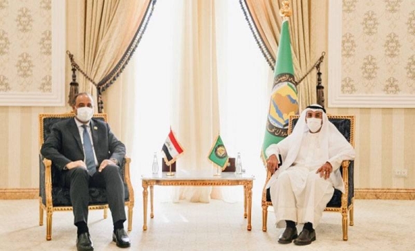 The Gulf Cooperation Council (GCC) Secretary General Dr. Nayef Al-Hajraf with Iraqi Minister of Culture Dr. Hassan Nadhem.