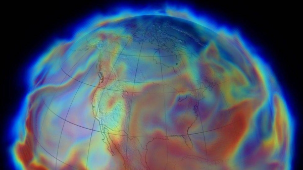 Visualization depicting specific atmospheric humidity on June 17, 1993, during the Great Flood that hit the Midwestern United States.