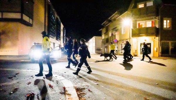 Police at the scene after an attack in Kongsberg, Norway, Wednesday. — courtesy CNN