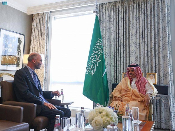 Foreign Minister Prince Faisal bin Farhan meets with US Special Envoy for Iran Affairs Robert Malley in Washington on Thursday.