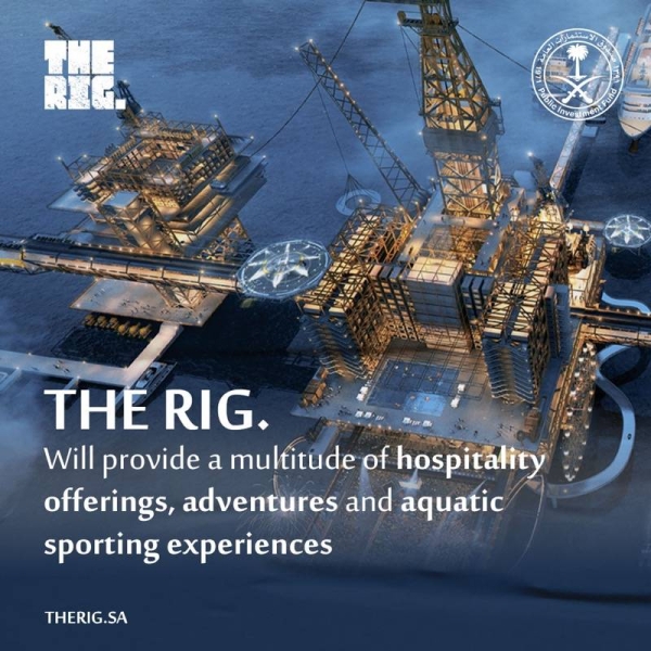 The Public Investment Fund (PIF) announced Saturday the launch of “THE RIG.”, a new tourism project. Inspired by offshore oil platforms, “THE RIG.” will be located in the Arabian Gulf and will span a combined total area of more than 150,000 square meters and provide a multitude of hospitality offerings, adventures, and aquatic sporting experiences.