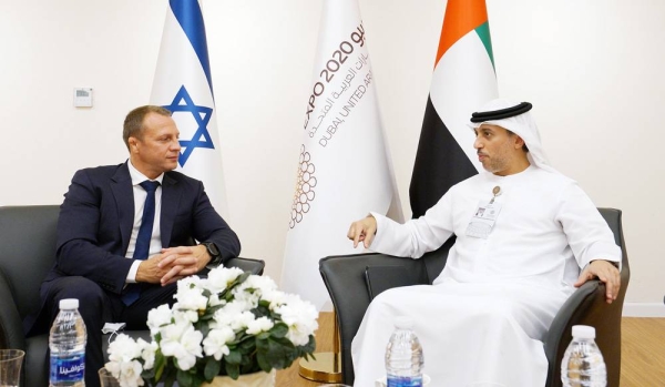 Dr. Ahmad Belhoul Al Falasi, minister of state for Entrepreneurship and SMEs, met with the Israeli Tourism Minister Yoel Razvozov at the opening of the Israeli Pavilion at Expo 2020 Dubai.