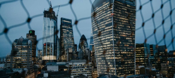 Skyline of the financial district of London, United Kingdom.