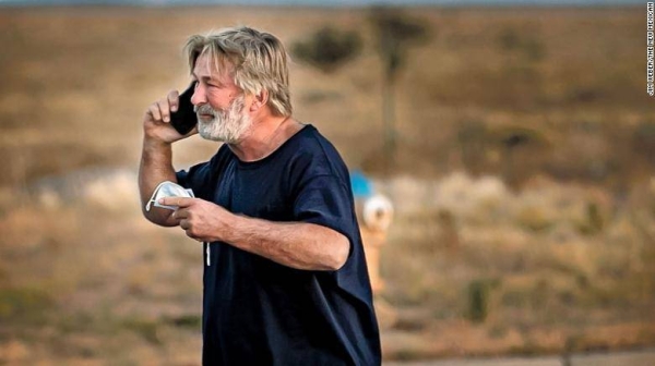 A distraught Alec Baldwin lingers in the parking lot outside the Santa Fe County Sheriff's offices on Camino Justicia after being questioned on Thursday.