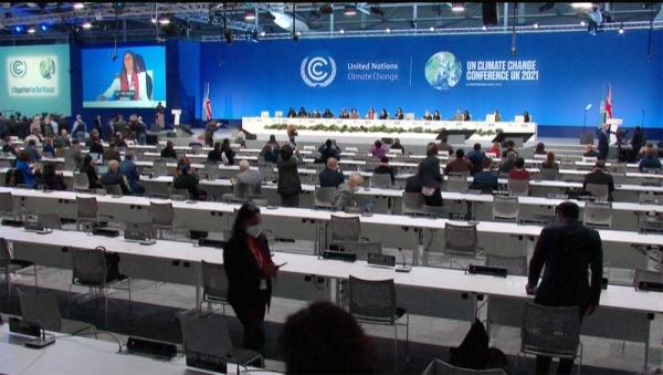 View of the procedural opening of the COP26 UN Climate Summit in Glasgow, Scotland, Sunday.