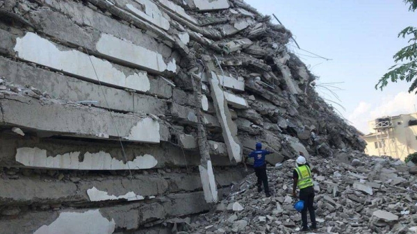 At least four people have died and dozens are missing when a 20-story building collapsed in the Nigerian city of Lagos.
