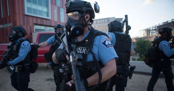 Police officers responding to racial justice protests in 2020.