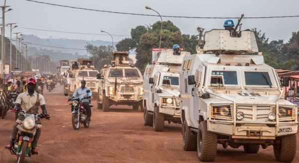 Formed Police Units of MINUSCA patrolling Bangui, capital of CAR and its surroundings to strengthen security and reassure the population, 18 December 2020.