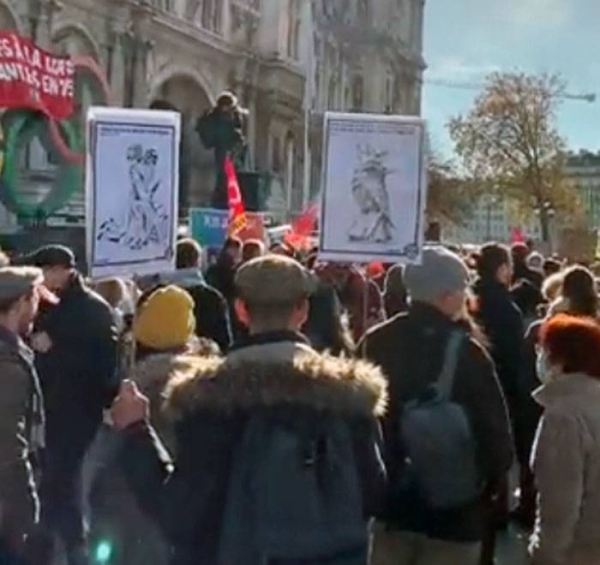 People demonstrate in Paris on Saturday.