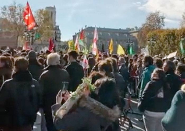 People demonstrate in Paris on Saturday.