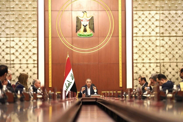 Iraqi Prime Minister Mustafa Al-Kadhimi chairs a cabinet session. 