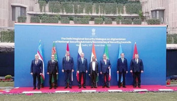 
India’s NSA Ajit Doval along with NSAs and security chiefs of Iran, Kazakhstan, Kyrgyzstan, Russia, Tajikistan, Turkmenistan and Uzbekistan pose for a group photo during the Delhi Regional Security Dialogue on Afghanistan, in New Delhi on Wednesday.