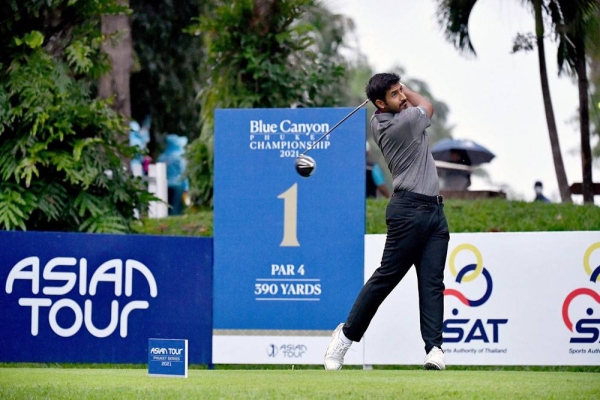 Abdulrahman Al Mansour of Saudi Arabia, amateur, hits the first ball for the restart of the Asian Tour after a 19 month COVID pandemic suspension, pictured on Nov. 25, 2021, during round one of the Asian Tour’s Blue Canyon Phuket Championship 2021 at the Blue Canyon Country Club, (Canyon Course), with a prize fund of $1 Million.  — courtesy Lakatos/Asian Tour.