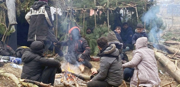 Migrants stranded in harsh conditions on the Belarus-Poland border. — courtesy UNHCR Belarus