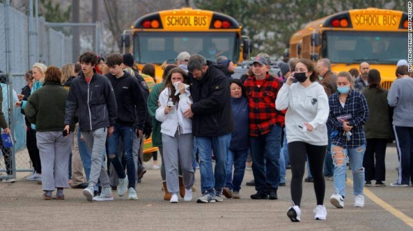 Shootings on US school campuses have been ticking steadily upwards in recent years. The picture shows Oakland County officials speaking to the media after the shooting incident.