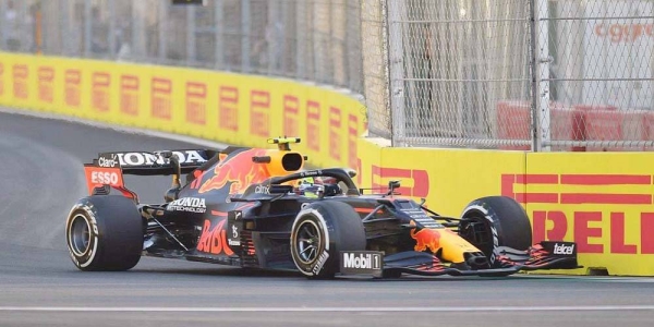 Action during the practice sessions of the Formula 1 STC Saudi Arabian Grand Prix 2021 on Friday evening at Jeddah Corniche Circuit.
