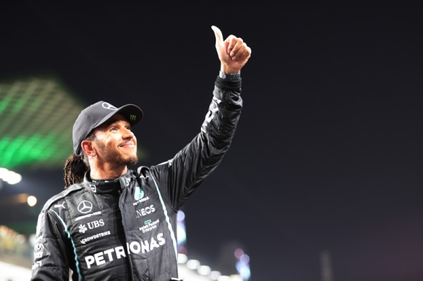 Lewis Hamilton (GBR) Mercedes AMG F1 celebrates his pole position in qualifying parc ferme. (Charniaux / XPB Images)