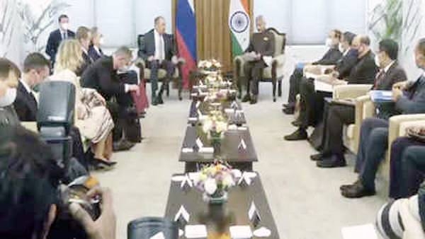 Indian External Affairs Minister S. Jaishankar and Russian Foreign Minister Sergei Lavrov hold a  at bilateral meeting in New Delhi after arriving Sunday night.