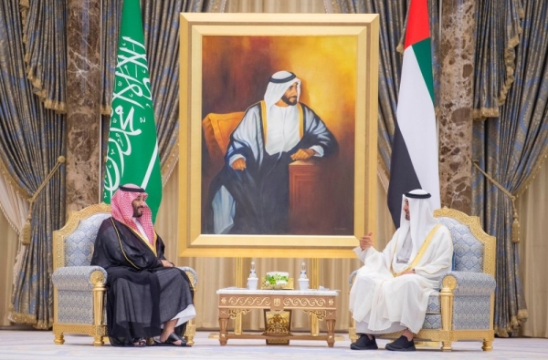 Prince Muhammad was welcomed upon his arrival by Sheikh Mohammed Bin Zayed Bin Sultan Al-Nahyan,