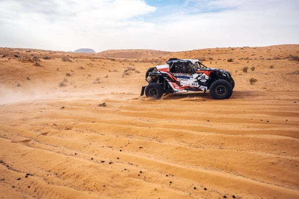 Nasser Al-Attiyah & Mathieu Baumel racing at Hail Rally during the stage 1 in Hail, Saudi Arabia on Wednesday.