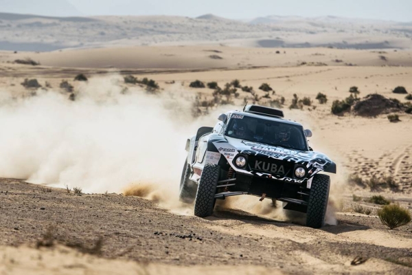Nasser Al-Attiyah & Mathieu Baumel racing at Hail Rally during the stage 1 in Hail, Saudi Arabia on Wednesday.
