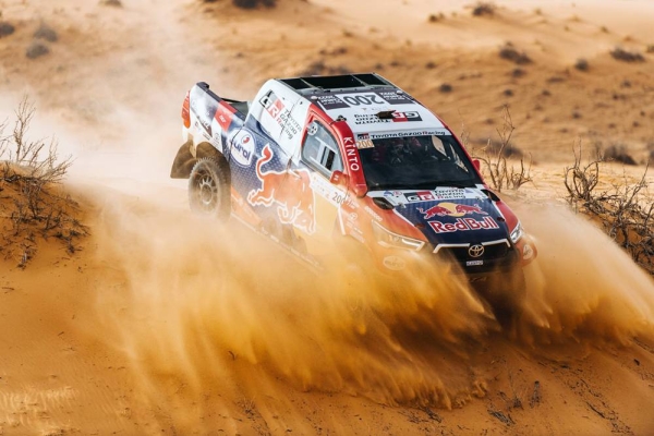 Nasser Al-Attiyah & Mathieu Baumel racing at Hail Rally during the stage 1 in Hail, Saudi Arabia on Wednesday.